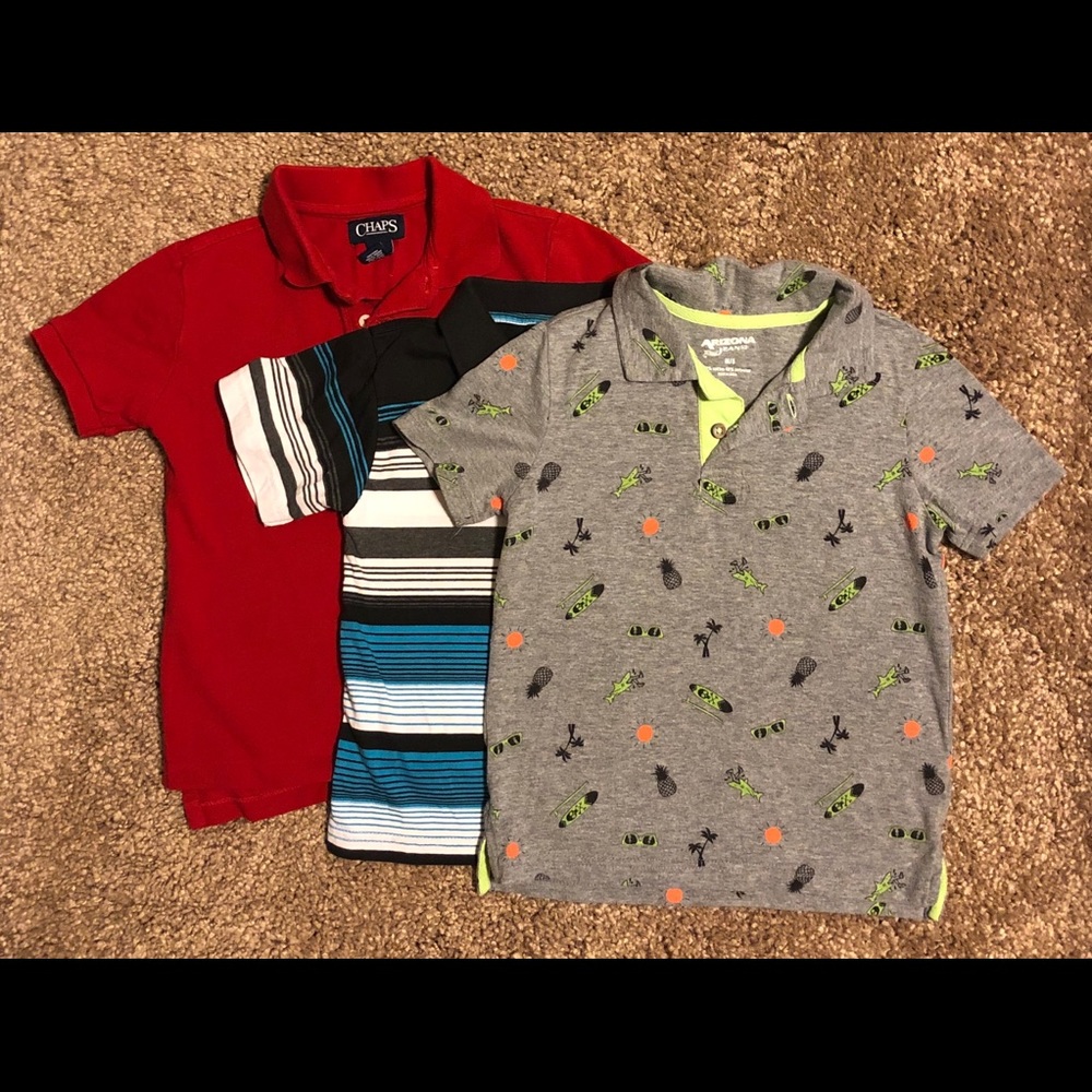 3 Boys S/S Polos, Sz 5: Chaps, Arizona, Sharks